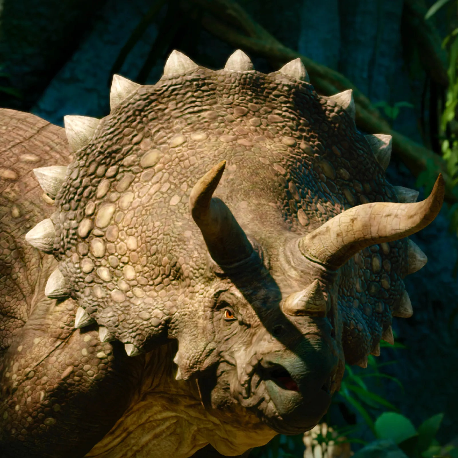 A brontosaurus render in a jungle